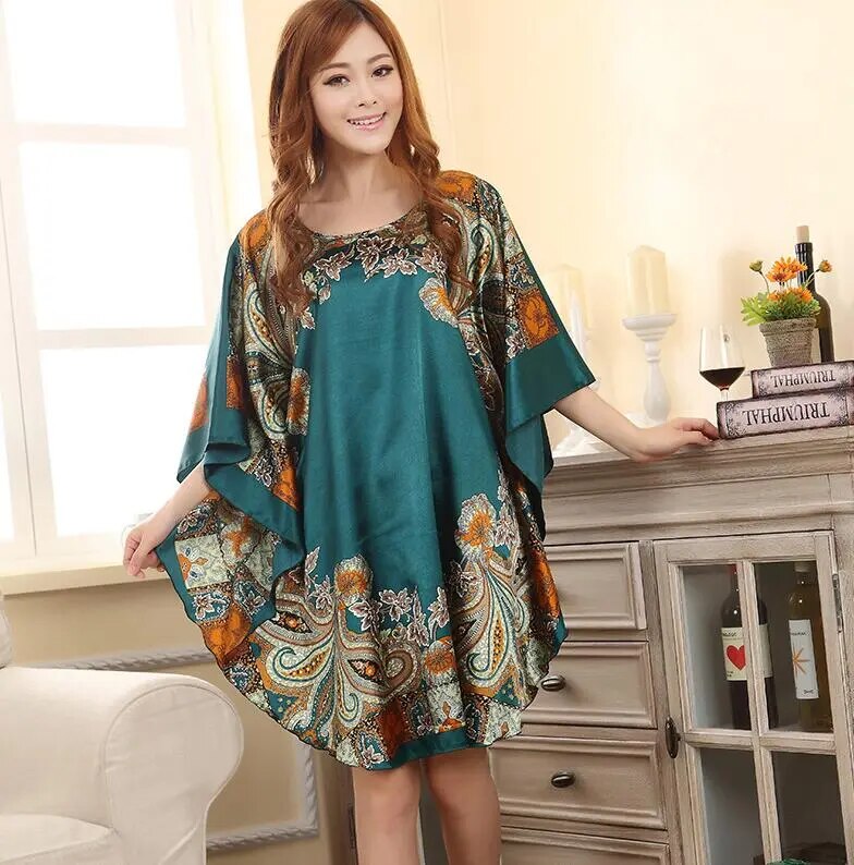 FZSLCYIYI Hot Sale Summer Fashion Lady Robe Chinese Women's Rayon Bath Gown Yukata Nightgown Novelty Print Night Dress