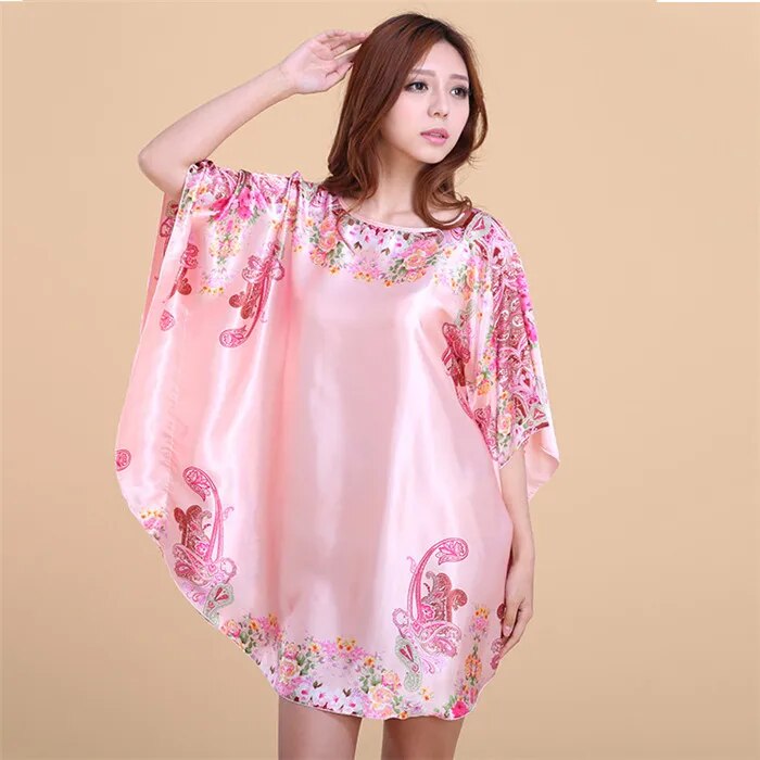 Summer Women Nightgown Print Sleepwear Night Bath Dress Gown Satin Sleep Shirt Sexy Nightshirt Home Clothes Intimate Lingerie