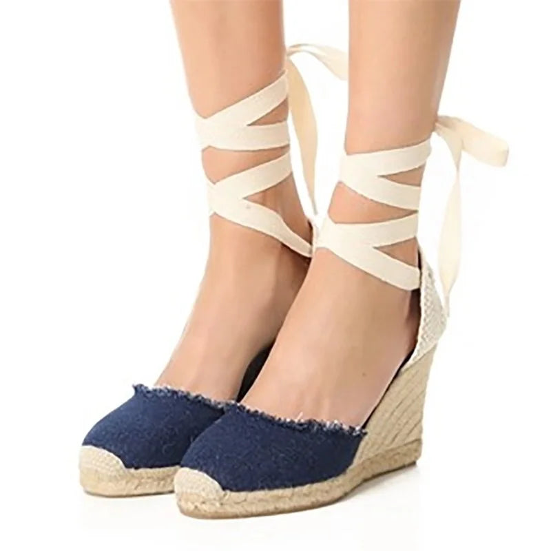 2025 Spring Hemp Rope Wedge with Light Bottom Strap Ladies Sandals Summer High Heel Platform Women Shoes Plus Size 40 41 42