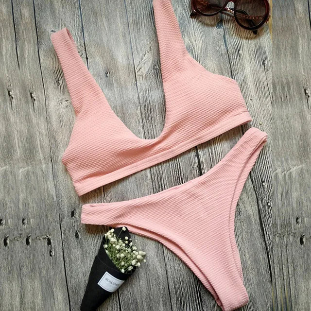 2024 Sexy White Ribbed Brazilian bikini Women Swimwear Female swimsuit Two pieces bikini Set Push up Bather bathing suit Swim