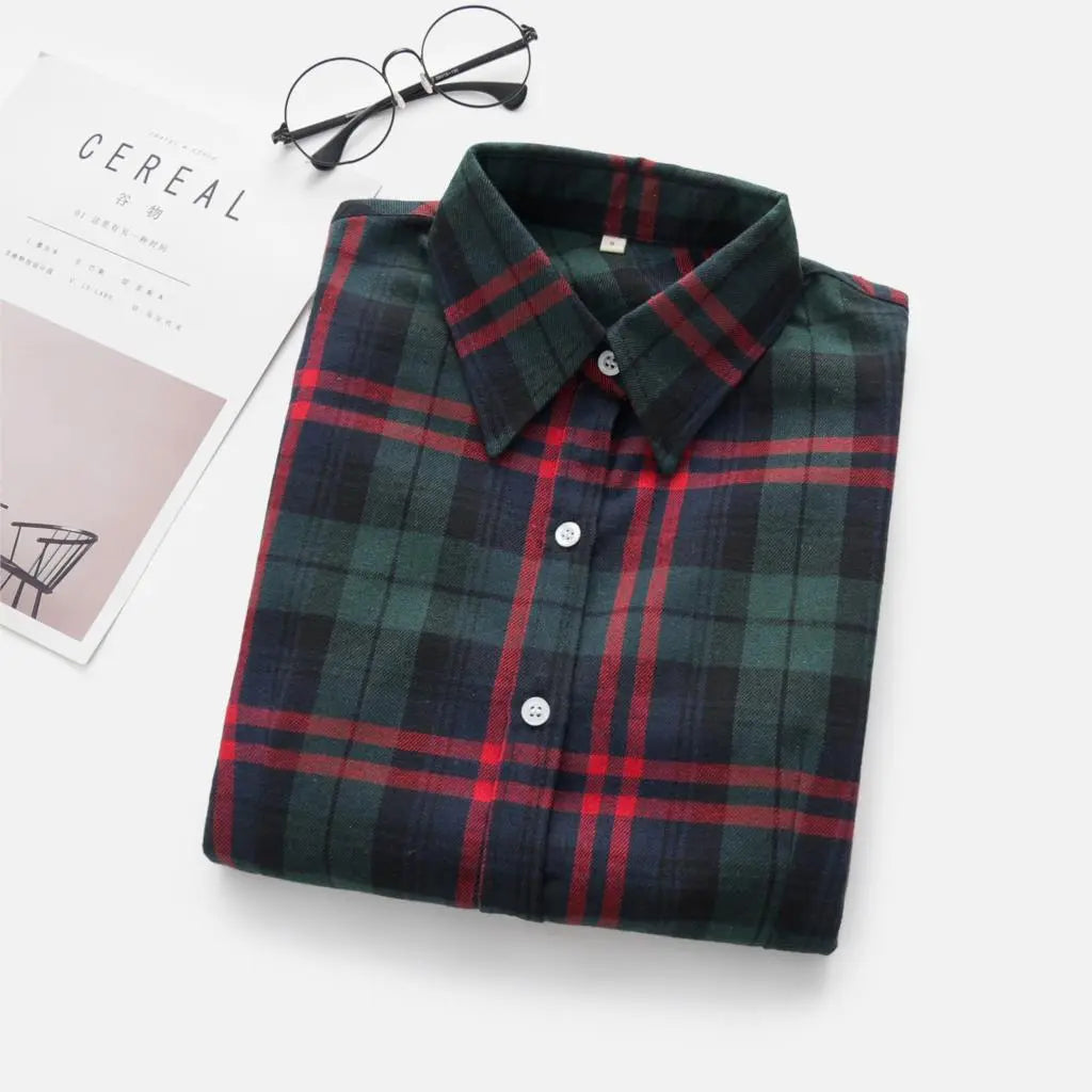 Women's Shirts 2023 Autumn and Winter female shirt plaid shirt women slim long sleeve cotton Blouse top female outerwear