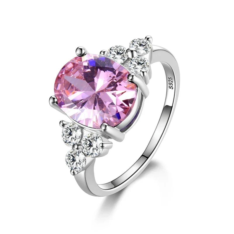Women's Jewelry S925 Silver Ring AAAAA Oval Olive Green Royal Blue Red Emerald Zircon Ring Wedding Jewelry Party Valentine's Day
