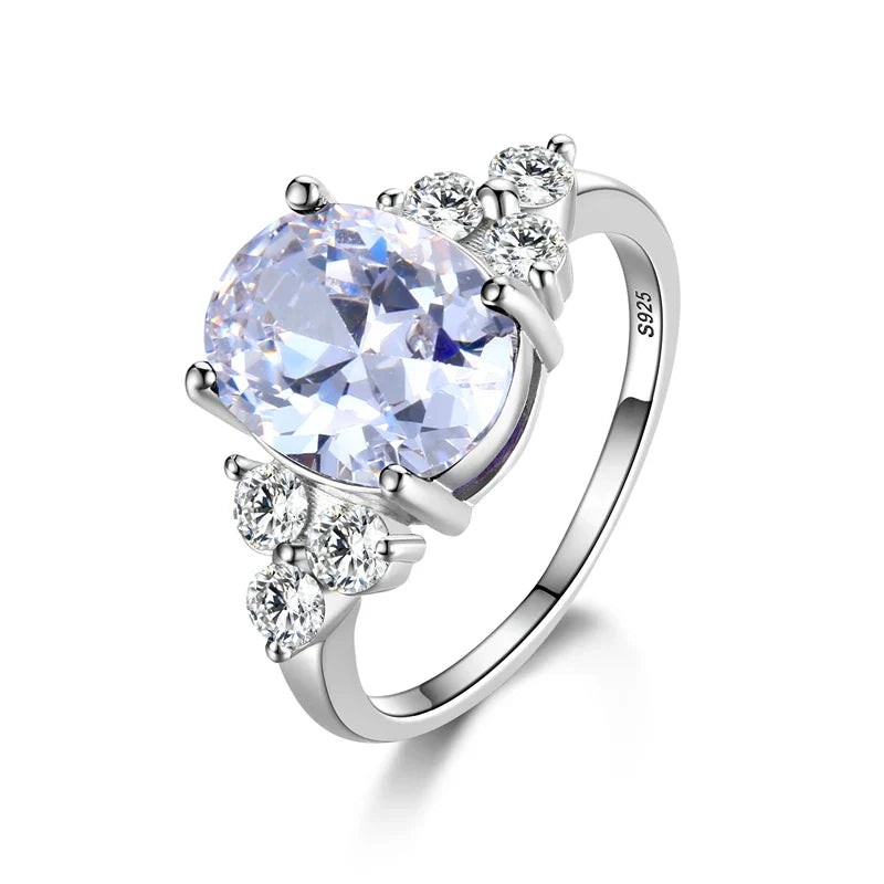 Women's Jewelry S925 Silver Ring AAAAA Oval Olive Green Royal Blue Red Emerald Zircon Ring Wedding Jewelry Party Valentine's Day