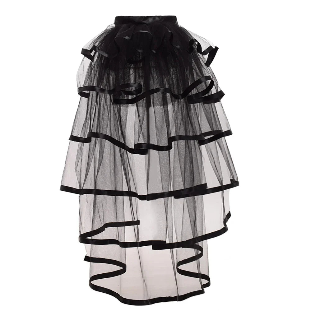 Steampunk Skirt Ruffles Tulle Overskirt Women Lady Gothic Punk Sexy Lolita Cocktail Party Puffy Mermaid Overskirts