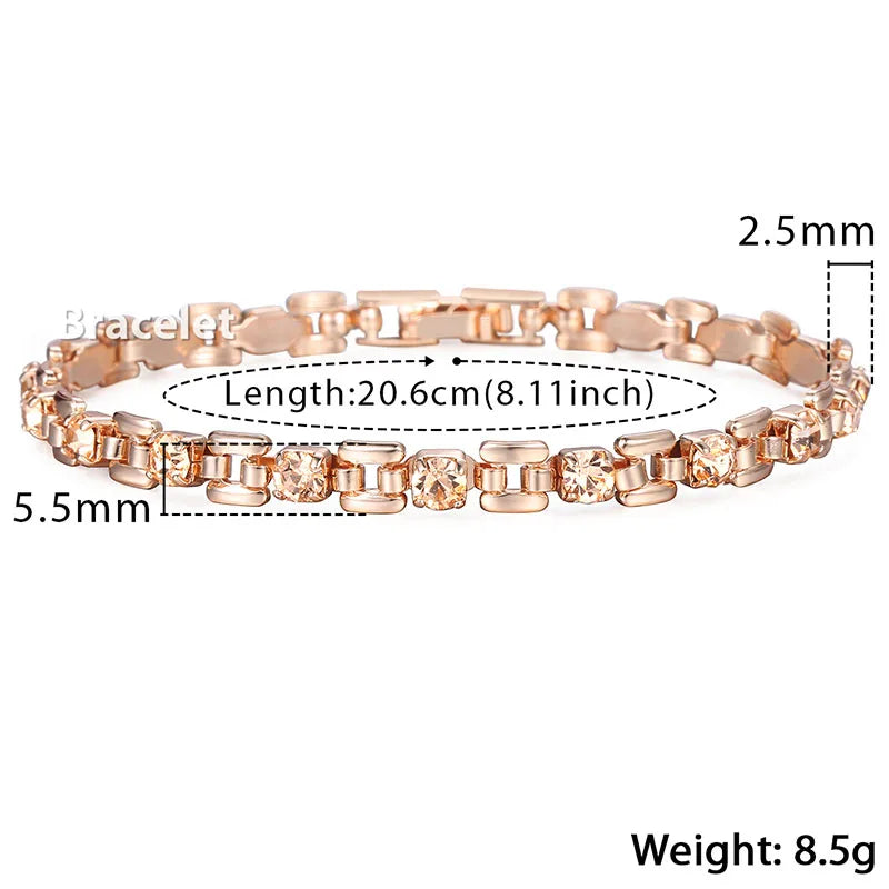 6 Color Cubic Zircon Bracelets For Women 585 Rose Gold Color Link Wristband Women's Jewelry Girlfriend Wife Gifts 20.6cm GBM101