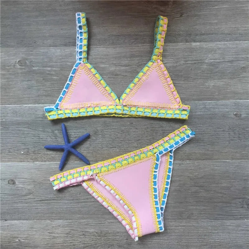 Colorful Crochet Bikinis Women's Swimming Suit 2023 Sexy Bandage Brazilian Bikini Set Knitted Swimsuit Swimwear Women Biquini