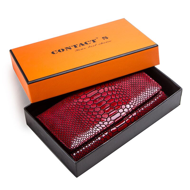 Contact's Genuine Leather Wallet Women Long Clutch Bag Hasp Female Coin Purse RFID Card Holder Wallets for Women Portfel Damski