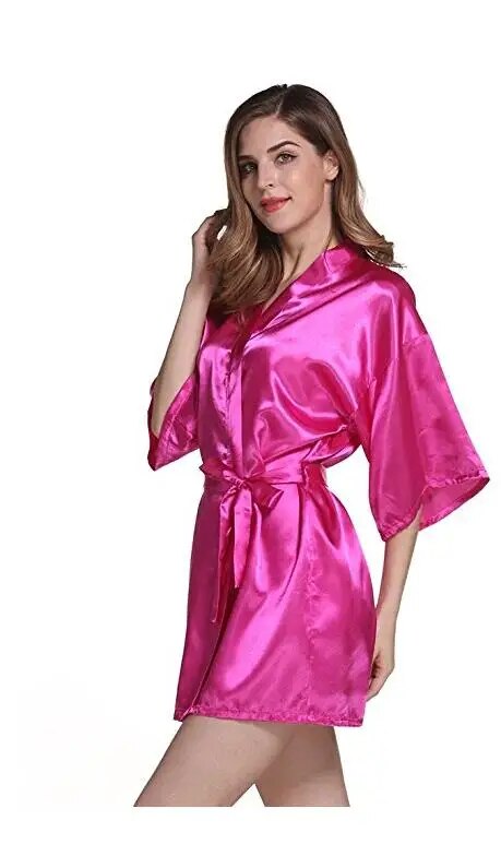 Silk Satin Wedding Bride Bridesmaid Robe Floral Bathrobe Short Kimono Robe Night Robe Bath Robe Fashion Dressing Gown for Women