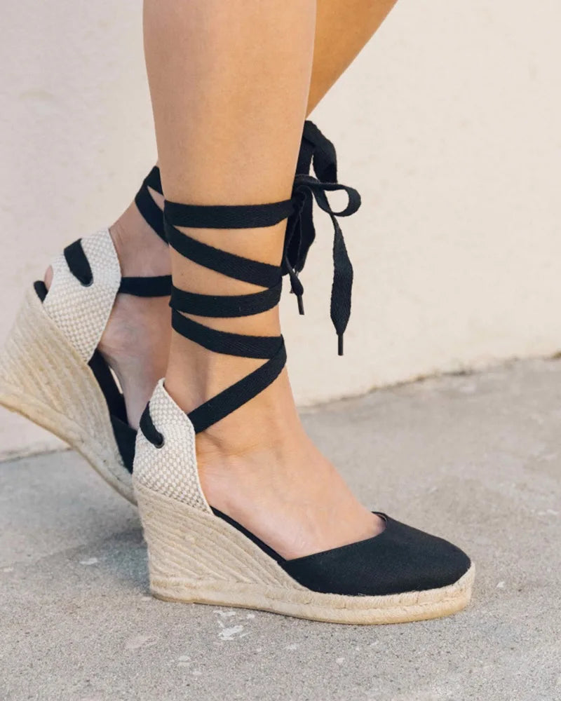2025 Spring Hemp Rope Wedge with Light Bottom Strap Ladies Sandals Summer High Heel Platform Women Shoes Plus Size 40 41 42
