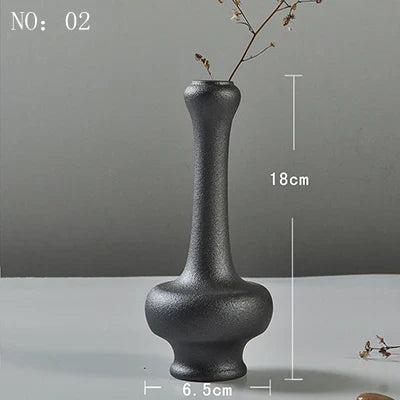Modern Ceramic Vase Creative Black Tabletop Thydroponic Containers Flower Pot Home Decor Crafts Wedding Decoration