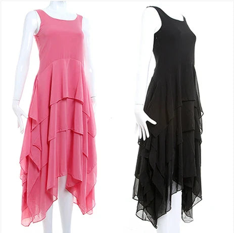 2024 Summer elegant irregular ruffle long dress cute tank chiffon dress,brand candy color vestido de festa