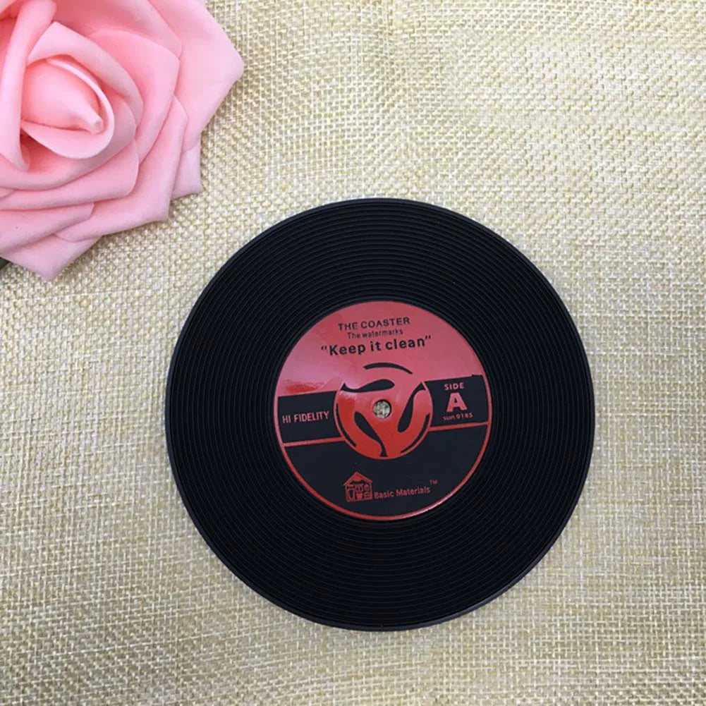 1/4Pcs/set  Retro glass coaster set Vinyl Record Drinks Mat Coasters Table Cup Mat Coffee Placemat PVC drinks Home Decor coaster