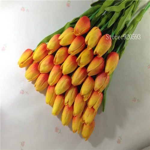 Free Shipping 31PCS/LOT PU Mini Tulip Artificial Flower Real Touch Wedding Floral Bouquet Christmas Home Party Decoration Gifts