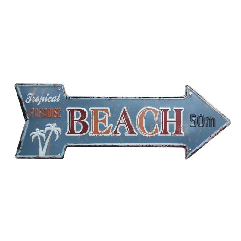 Restaurant Beach  Beer Bar Coffee Arrow Metal Irregular Tin Signs  Advertising Board Wall Pub Home Art Decor 42X10CM U-13
