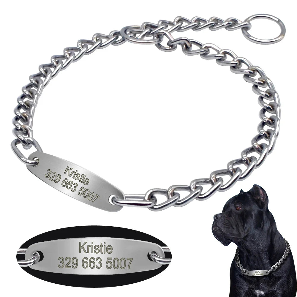 Personalized Pet Dog Chain Choke Collar Pets Training Engraved ID Slip Collars Choker For Medium Large Dogs Pitbull Pug Bulldog