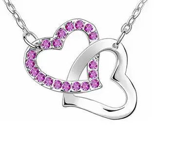 shine rhinestone Double Heart pendant necklace fashion jewelry wedding lover party top quality dropshipping romantic summer gift