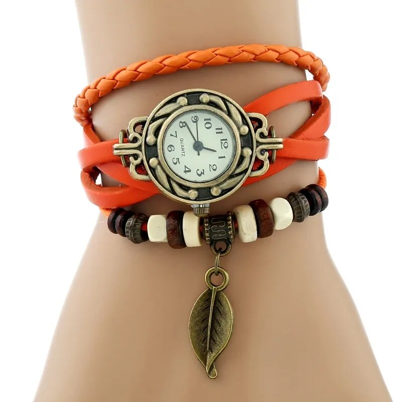 Gnova Platinum Classic Genuine Leather Bracelet Watch Women Vintage Watch Korean Fashion LEAF wristwatch Girls Gift