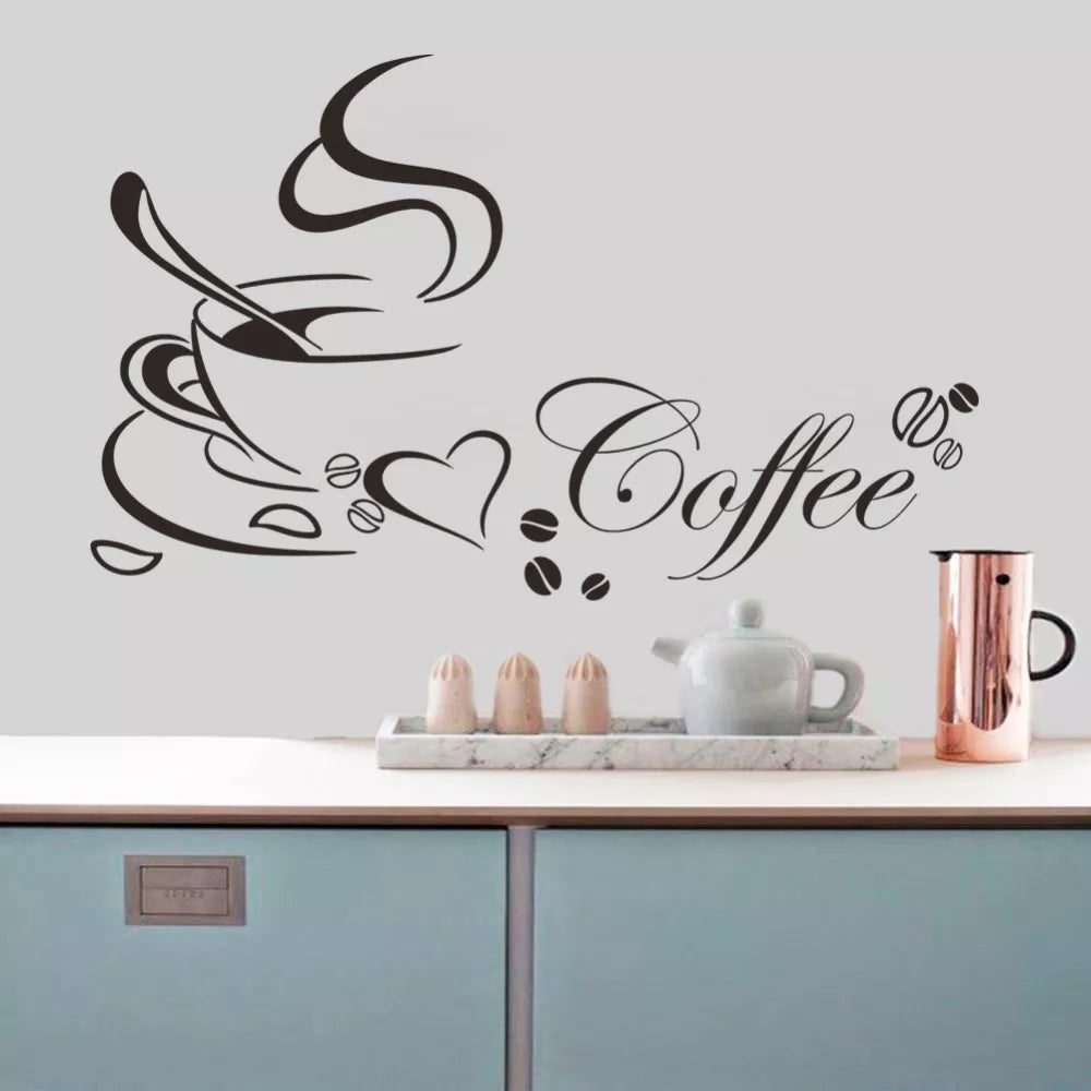 Coffee cup with heart vinyl quote Restaurant Kitchen removable wall Stickers DIY home decor wall art MURAL Drop Shipping