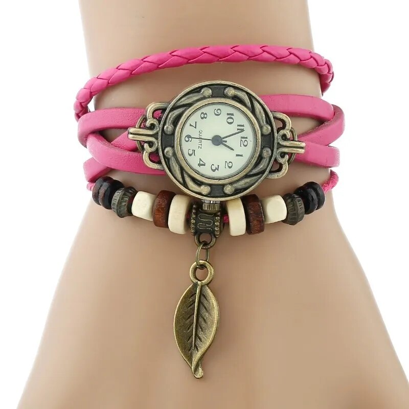 Gnova Platinum TOP Genuine Leather Bracelet Watch Women LEAF Vintage wristwatch Korean Fashion student school