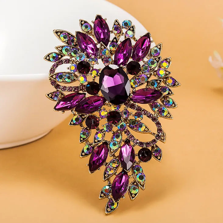 Luxurious Colorful Flower Brooch Bouquet Shiny Brand Austrian Crystal Hijab Pins And Broaches Very Nice Christmas Broches