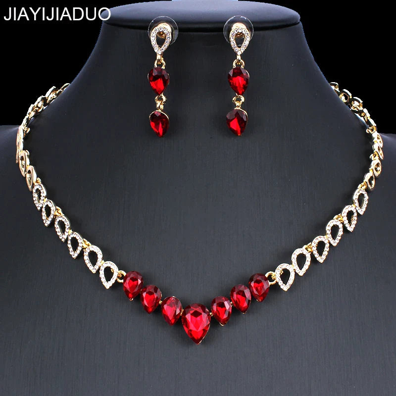 jiayijiaduo Crystal wedding jewelry set charm women's dress accessories small necklace earrings classic gift Gold color 2019 new
