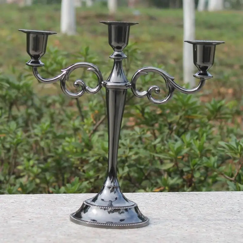 IMUWEN Silver/Gold/Bronze/Black 3-Arms Metal Pillar Candle Holders Candlestick Wedding Decoration Stand Home Decor Candelabra
