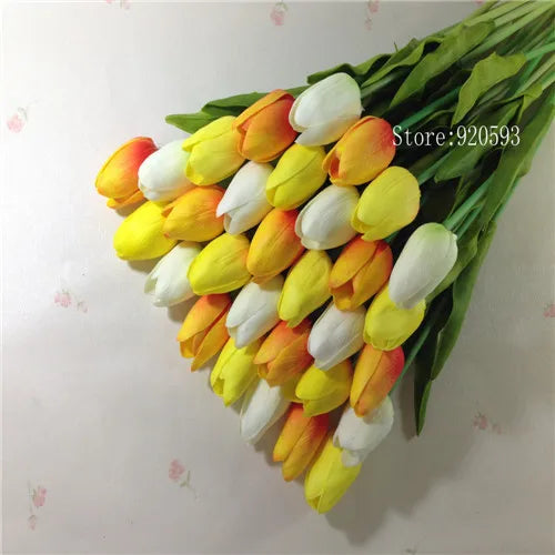 Free Shipping 31PCS/LOT PU Mini Tulip Artificial Flower Real Touch Wedding Floral Bouquet Christmas Home Party Decoration Gifts