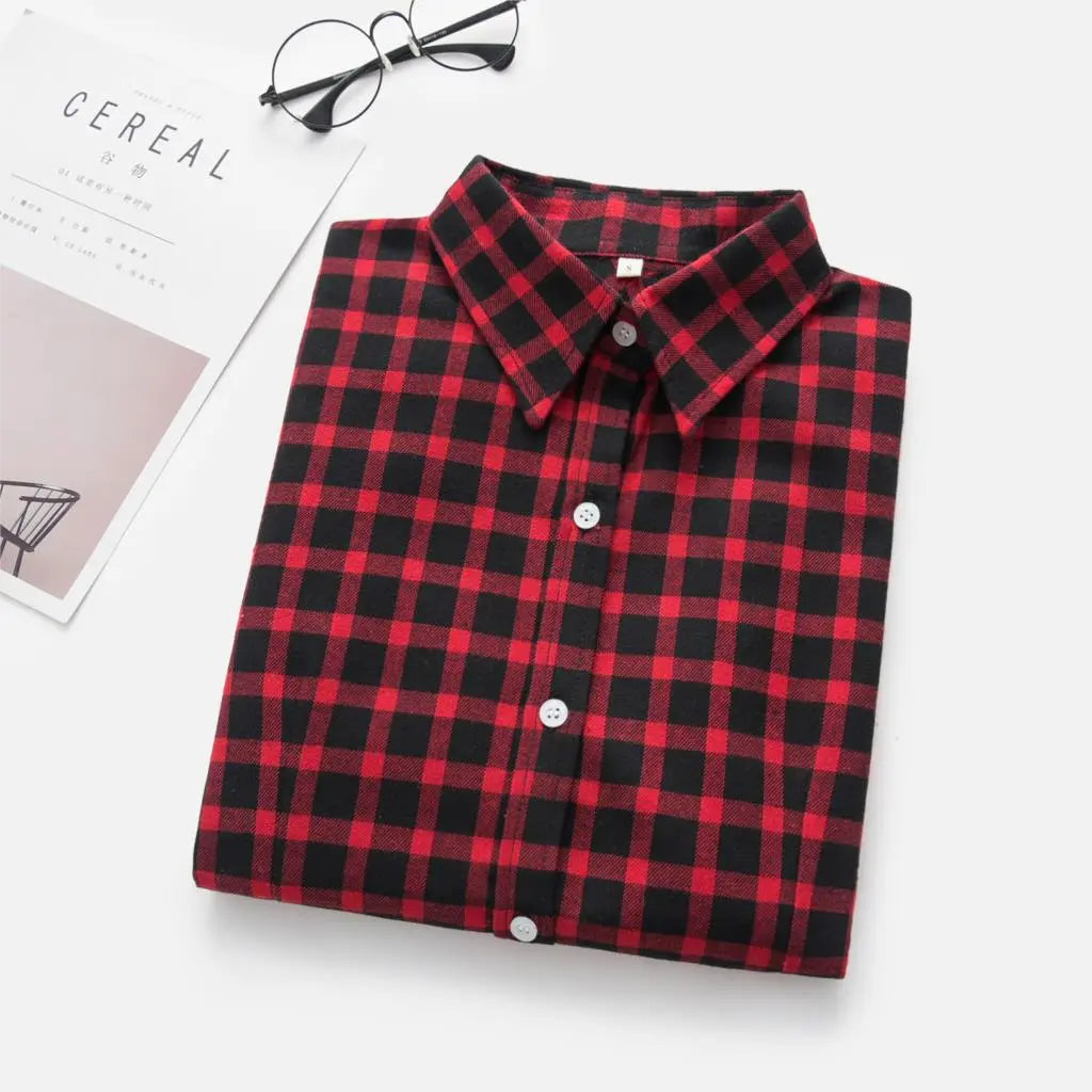 Women's Shirts 2023 Autumn and Winter female shirt plaid shirt women slim long sleeve cotton Blouse top female outerwear