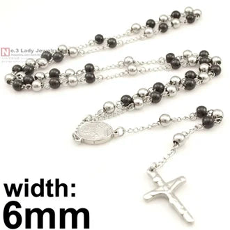 Gokadima Stainless Steel Necklace Men Jewelry or Women Catholic Rosary Beads Chain Necklace Cross For Christmas Gift, 4mm / 6mm