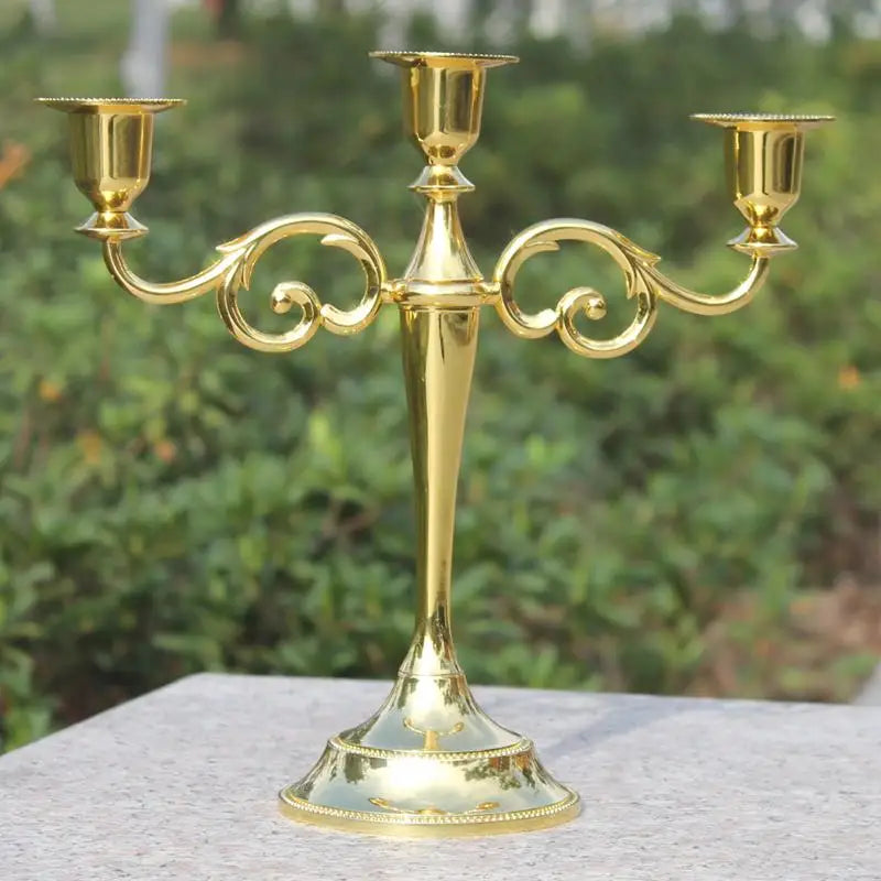 IMUWEN Silver/Gold/Bronze/Black 3-Arms Metal Pillar Candle Holders Candlestick Wedding Decoration Stand Home Decor Candelabra