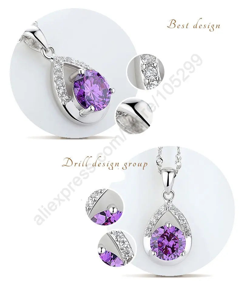 925 Sterling Silver Bridal Jewelry Set Necklace Earrings Women Engagement Romantic Style Water Drop Austrian Crystal