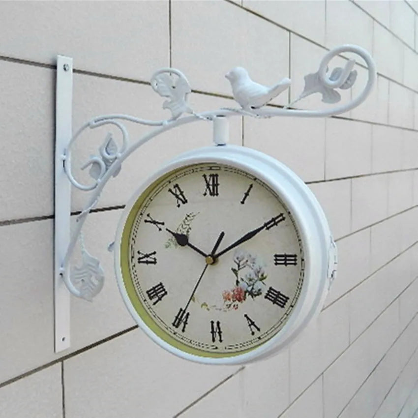 Rural Style Home Decor Pastoral Wall Clock Garden Decoration Wrought Iron Quartz Antique Style Wall-mounted, Metal Frame Europe