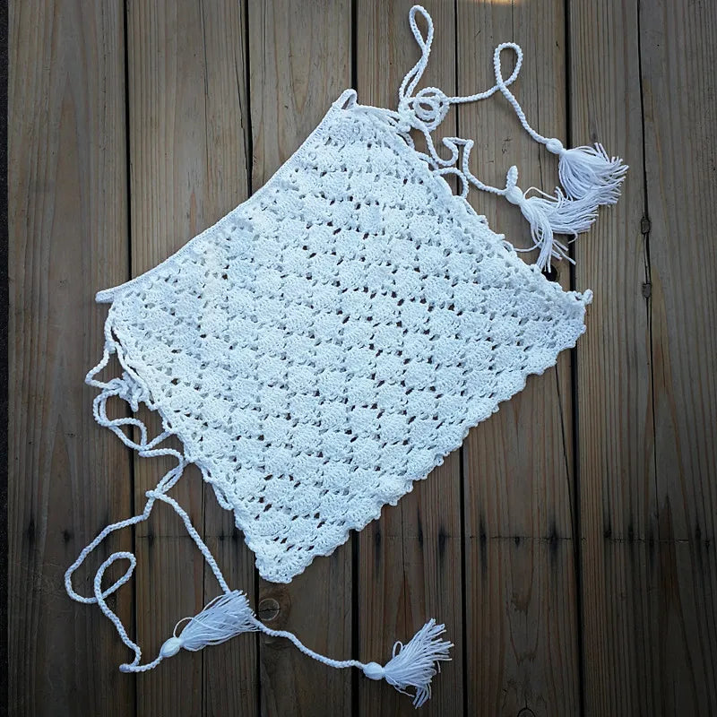 3 Color Hand Crochet Mini Tight Fit Women Beach Skirt Bikini Swim Skirt Lace-UP Details Sides S / M / L
