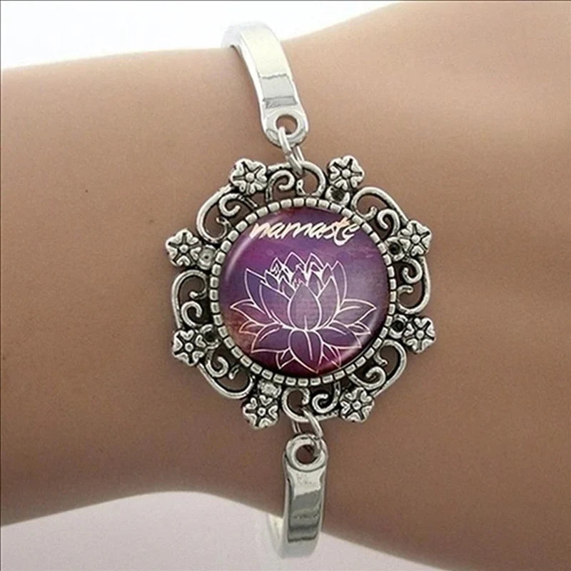 TAFREE Glass Cabochon Dome Lace Flower Charm Bracelet Women's Love Christmas Gift Good Quality Cuff Bangles