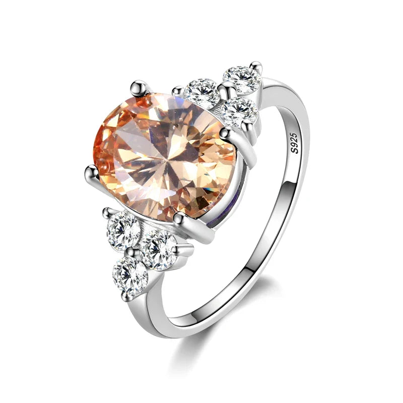 Women's Jewelry S925 Silver Ring AAAAA Oval Olive Green Royal Blue Red Emerald Zircon Ring Wedding Jewelry Party Valentine's Day