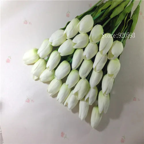 Free Shipping 31PCS/LOT PU Mini Tulip Artificial Flower Real Touch Wedding Floral Bouquet Christmas Home Party Decoration Gifts