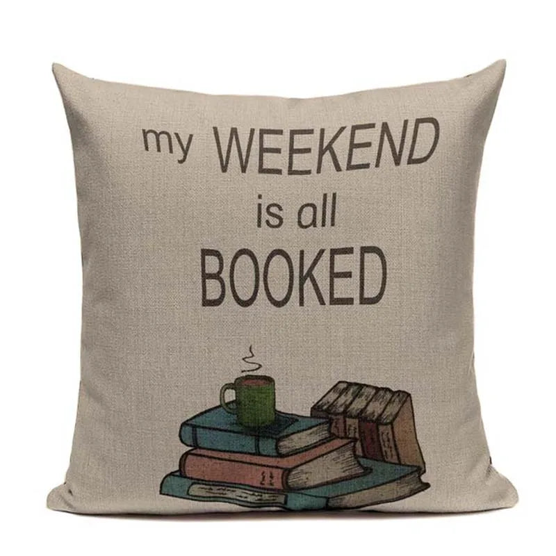 Cat Happy Reading More Book Cushion Cover Customized Linen  Pillowcase Home Sofa Decorative Custom Letter Throw Decor Cojines