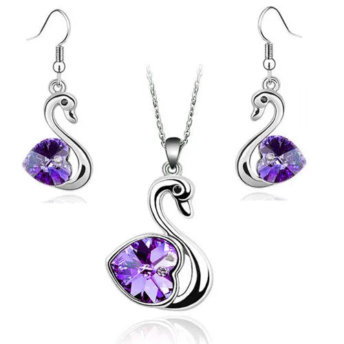 Crystal swan Pendant charm lover fashion Jewelry set birthday gift present Necklace Earring dropshipping quality charm girl date