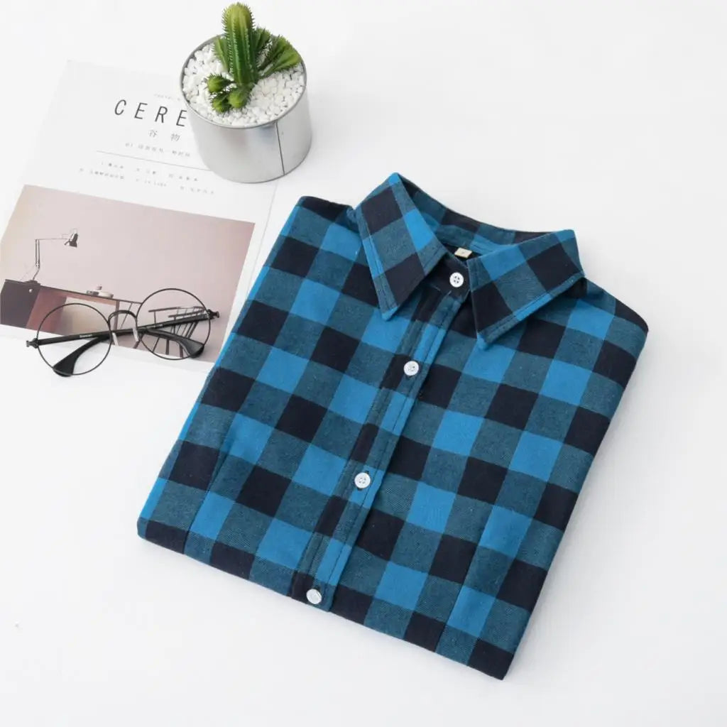 Women's Shirts 2023 Autumn and Winter female shirt plaid shirt women slim long sleeve cotton Blouse top female outerwear