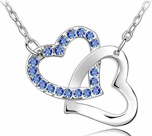 shine rhinestone Double Heart pendant necklace fashion jewelry wedding lover party top quality dropshipping romantic summer gift