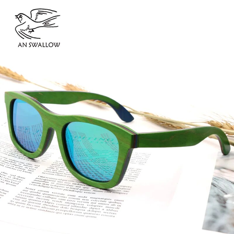 New Handmade Colored Wood Frame Multicolor Glasses Retro Fashion Square Women's Sunglasses Ultraviolet-proof TAC Sunglasses