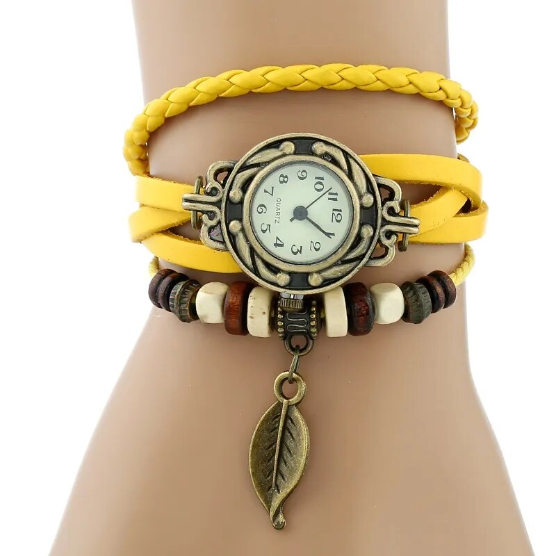 Gnova Platinum Classic Genuine Leather Bracelet Watch Women Vintage Watch Korean Fashion LEAF wristwatch Girls Gift