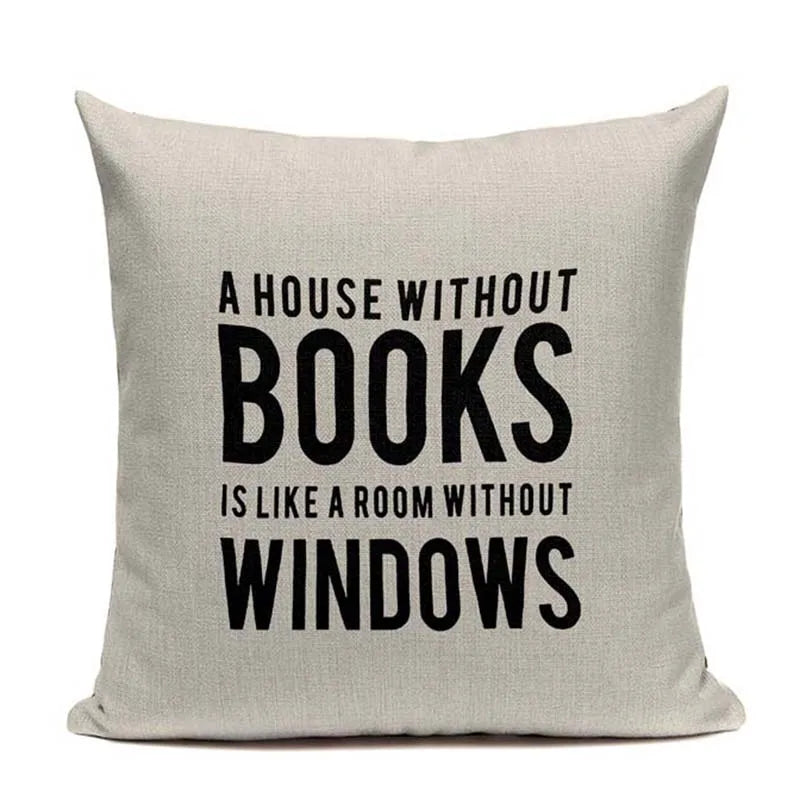 Cat Happy Reading More Book Cushion Cover Customized Linen  Pillowcase Home Sofa Decorative Custom Letter Throw Decor Cojines