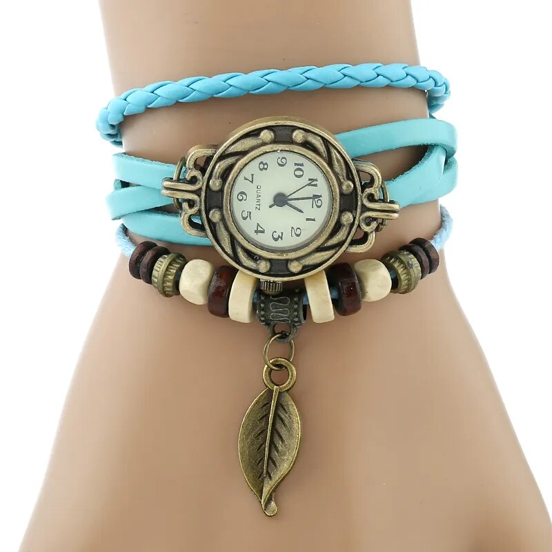 Gnova Platinum Classic Genuine Leather Bracelet Watch Women Vintage Watch Korean Fashion LEAF wristwatch Girls Gift