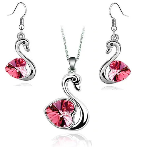 Crystal swan Pendant charm lover fashion Jewelry set birthday gift present Necklace Earring dropshipping quality charm girl date
