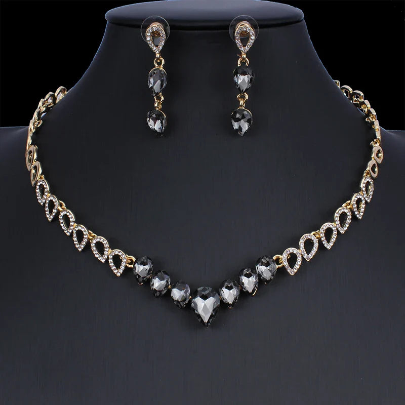 jiayijiaduo Crystal wedding jewelry set charm women's dress accessories small necklace earrings classic gift Gold color 2019 new