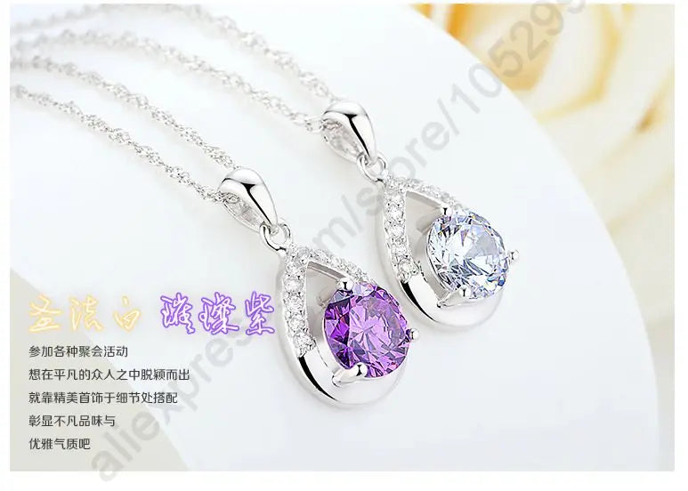 925 Sterling Silver Bridal Jewelry Set Necklace Earrings Women Engagement Romantic Style Water Drop Austrian Crystal