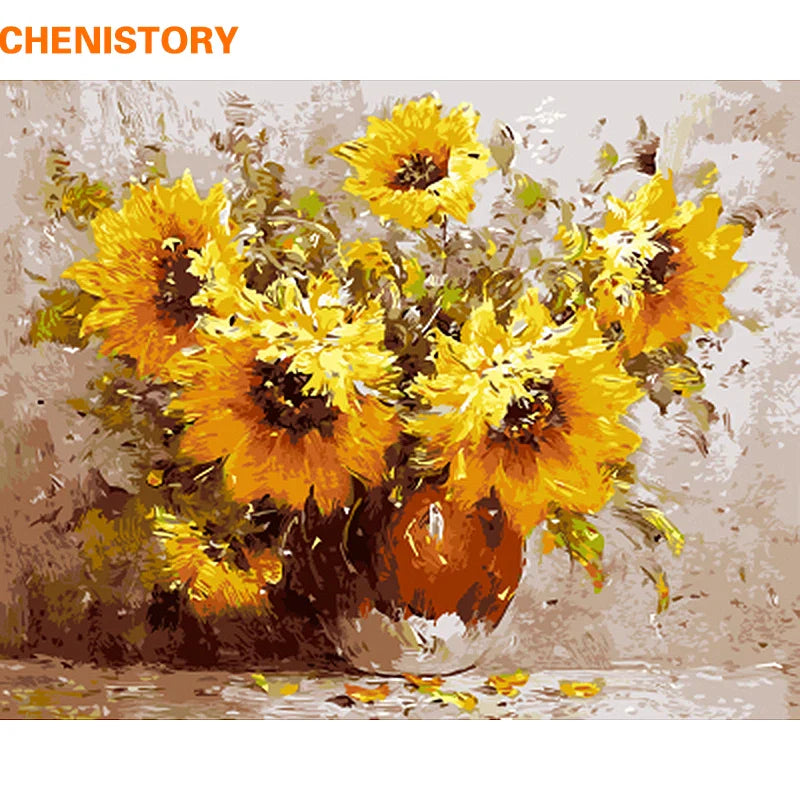 CHENISTORY Frameless Sunflowers DIY Painting By Numbers Hand Painted On Canvas Modern Wall Art Picture For Home Decor 40x50cm
