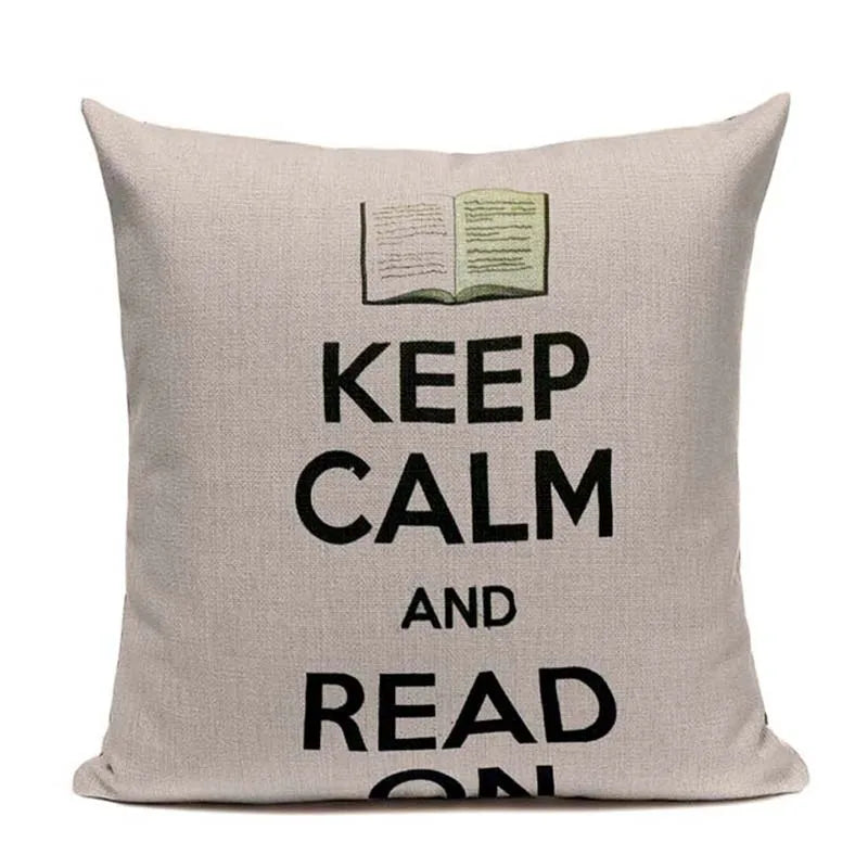 Cat Happy Reading More Book Cushion Cover Customized Linen  Pillowcase Home Sofa Decorative Custom Letter Throw Decor Cojines