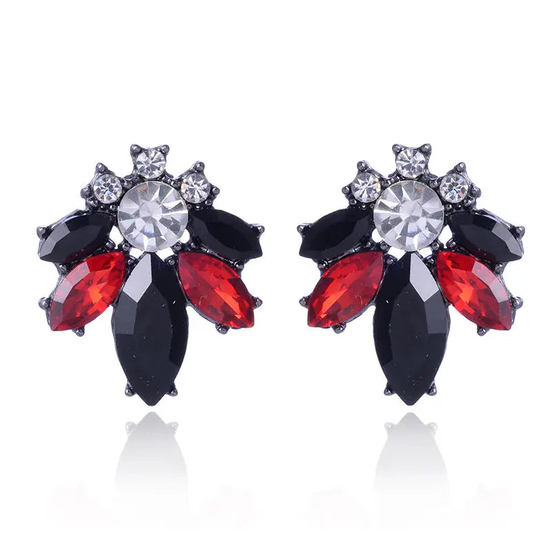 LUBOV Colorful Crystal Opal Stone Women Piercing Earrings Rhinestone Inlaid Metal Stud Earrings Girls Christmas Gift Jewelry